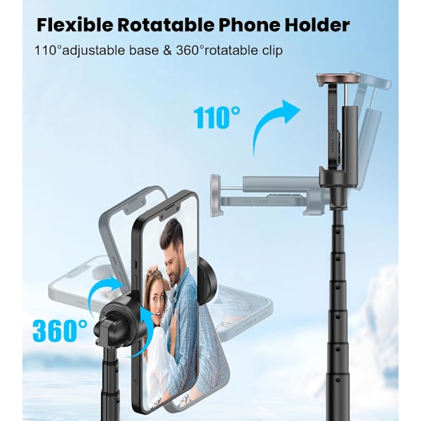 67\" Selfie Stick Stativ, 360° Roterende Mobiltelefon Stativ, Udvidbar Alt-i-Én Aluminium Stativ med Trådløs Fjernbetjening