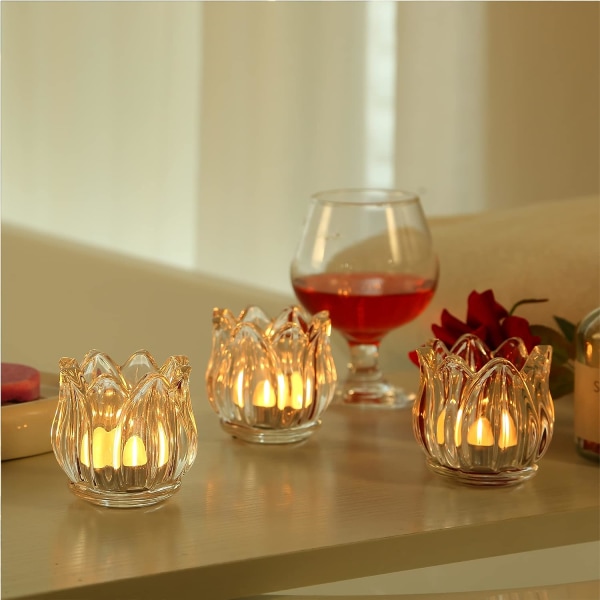 Genomskinliga votivljushållare Set med 12, Klart tjockt glas värmeljusstake Bulk, Ljusburkar för bröllopsbordsdekoration, Festtillbehör