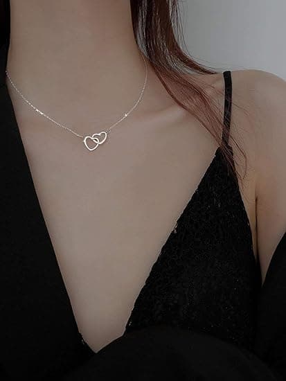 Sammenflettet Hjerte Sølv Vedhæng Halskæde Fin Uendelighed Evighed Kærlighed Choker Halskæder Sød Initial Hjerte Justerbar Kæde