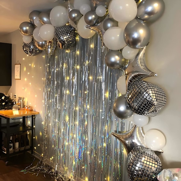 Hopeanvärinen Foliohapsu Glitter Tausta - GREATRIL Juhlavanne Taustaverhot Joulukoristeisiin - 2 kpl