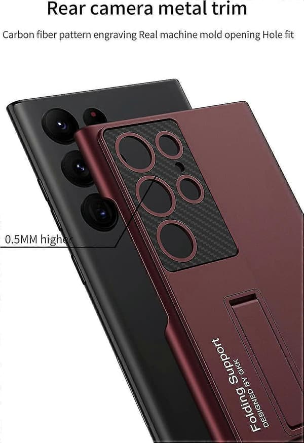 Fodral kompatibelt med Samsung Galaxy S23 Ultra, hårt frostat PC-skal med utfällbart stöd