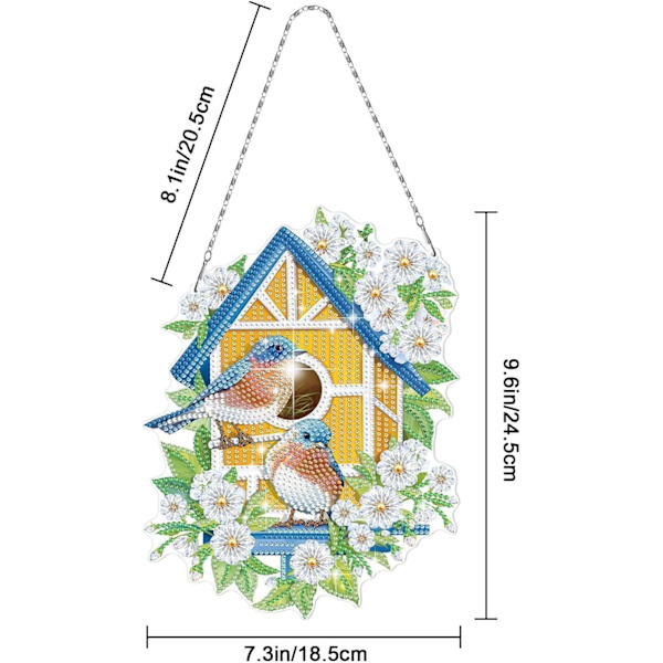 Diamantmålning Kit, DIY Fåglar Blommor Diamant Väggkonst Vindspel Ornament
