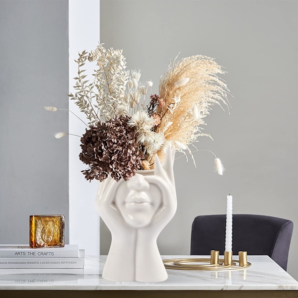 Hvid Keramik Ansigtsvase, Kvindelig Form Hoved Halv Krops Buste Vaser Boho Feministisk Minimalisme Dekorativ Moderne Stil Blomster Vase Style 2