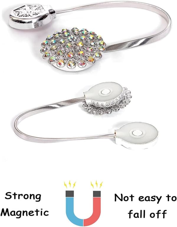 Magnetiska gardinuppsättningar, glittrande kristallblommor Silver