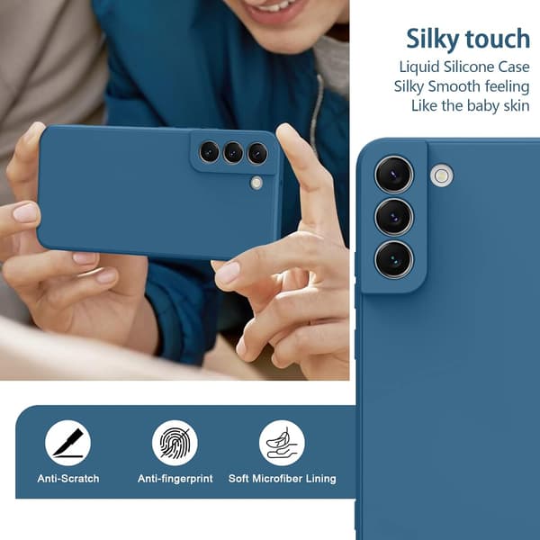 Samsung Galaxy S22 5G Flytande Silikon Mobilskal, Stötsäkert Stötfångarskydd med Mjukt Mikrofiberfoder Skyddande Pansarskal Blå