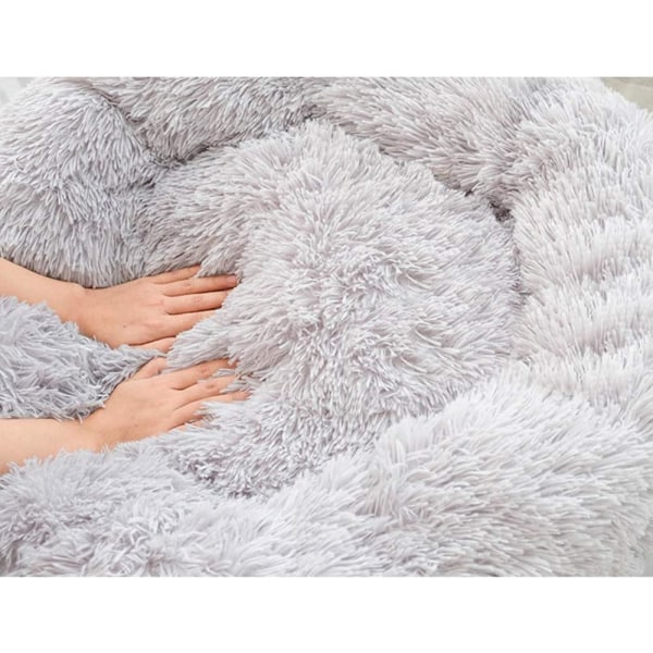Faux pels hund seng katteseng, til mellemstore store hvalpe hund kat kennel pude selvoppvarmende seng Light Grey 27.6" Dx7.9 H