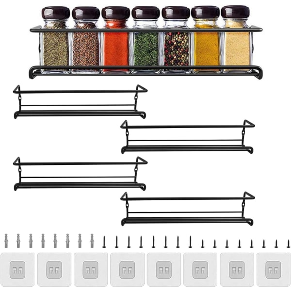 4Pcs Kitchen Spice Rack,Kitchen Storage Shelf Wall-Mounted Spice Rack,No Drilling Wall-Mounted Shower Shelf,29×6×6cm