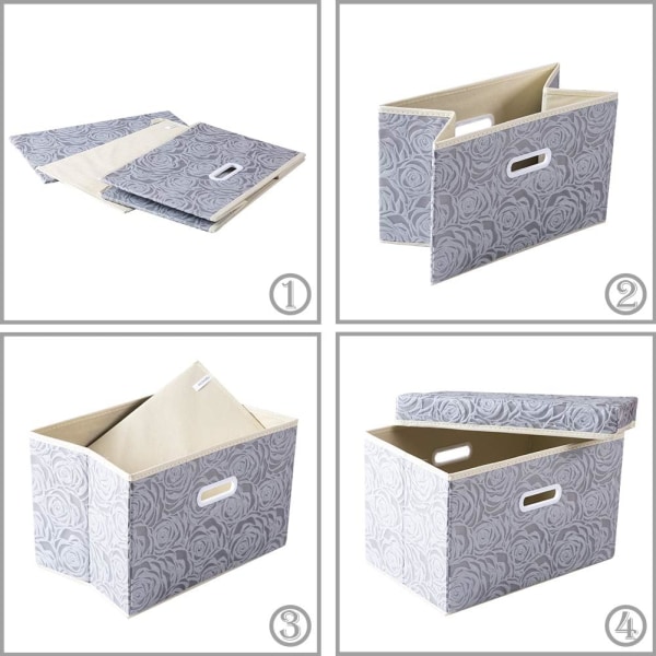 Stor sammenleggbar oppbevaringsboks med lokk [1 pakke] Dekorativ oppbevaringsboks i stoff, grå 45 x 30 x 30 cm