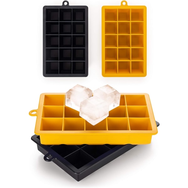 15 jääpalan tai 30 jääkuution tarjottimet - silikonijääpala-alusta - BPA-vapaa - musta/keltainen