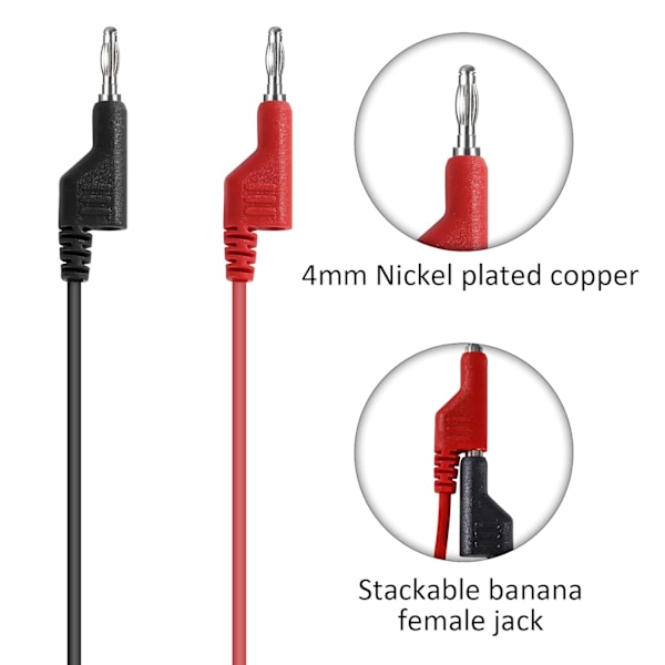 Multimetertestkablar med multimeterprober, krokodilklämmor, 4 mm banankontakter, svart och röd, 6 stycken
