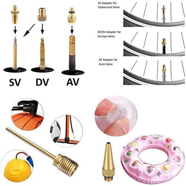 Adapter sykkelventil DV SV AV, bilventil sclaverand ventil med tetningsring for sykkelpumpe, stående pumpe (25 stk)