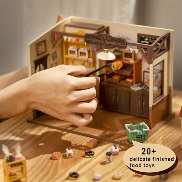 Nukkekodit Beckan leivontatalo, miniatyyri puinen nukkekotipaketti huonekaluilla, puiset rakennussarjat LED-valoilla Style 1