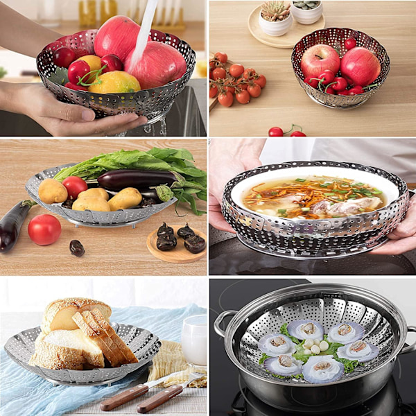 Ruokaluokan ruostumattomasta teräksestä valmistettu höyrystin, Taitettava, kutistuu Silver 25.5cm