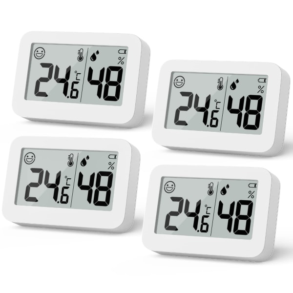 4-pack mini inomhustermometer Hygrometer, fuktighetsmätare med ℃, digital luftfuktighetsmätare temperaturvakt