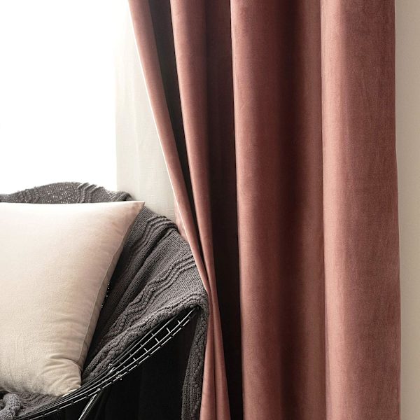 Elegante Fløjlsgardiner Dusty Rose Pink med Øjer til Piger & Damer Stue/Soveværelse Dekoration