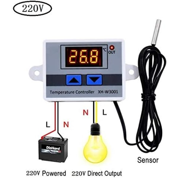 220V Digital Termostat Temperaturregulator Kjøling og Varmekontroll