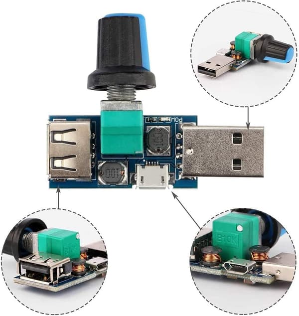 3PCS 5W USB-fläkthastighetsregulator, steglös USB-fläktregulator DC 5V DC 4-12V till 2,5-8V Regulator Hastighetskontrollvred med strömbrytare