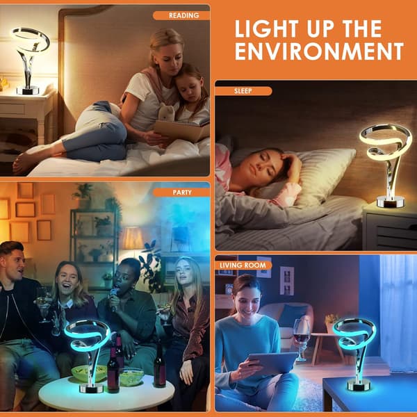 Sengelampe til soveværelset, dæmpbar Touch LED natlampe, 7 farver, moderne spiraldesign
