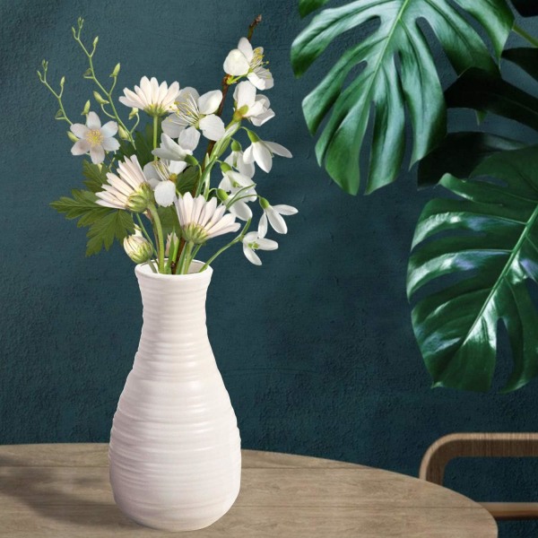 Ubrydelig vase til blomster, Plastvase i keramisk look til boligindretning, Stue, Bord