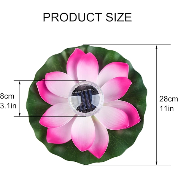 Flytande poollampa, solcellslampor för damm, färgförändrande flytande lotusblomma lampa för dammdekoration (rosa)