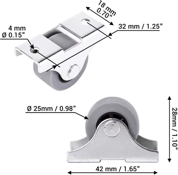 12-pack 25 mm små gummimöbelhjul, icke-svängbara, plastfria, för apparater och utrustning