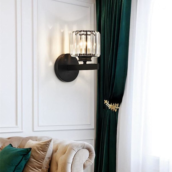 Retro Kristall Vägglampa, E27 Modern Svart Kristall Vägglampa, Väggbelysning för Sovrum Vardagsrum Korridor Style 1