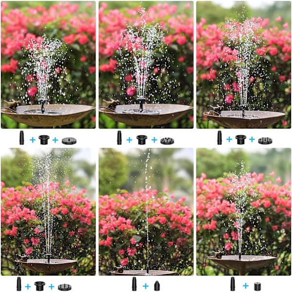 Solcellsdriven Fontänpump för Utomhus 5W Flytande Solvattenfontän 6 Munstycken för Fågelbad, Akvarium, Damm eller Trädgårdsdekoration