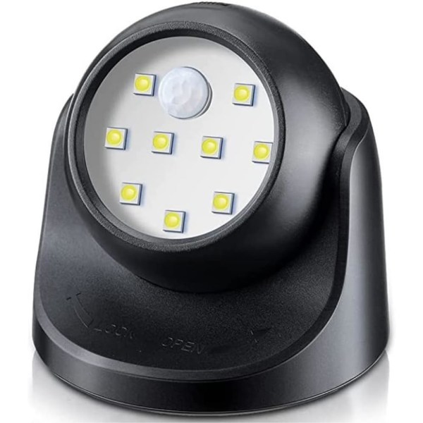 Udendørs LED-spotlight, med bevægelsessensor, 150 lumen, aftagelig kugle, 360 graders rotation og tilt, batteridrevet