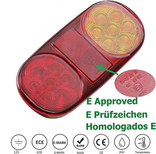 12V LED Tilhengerlys, 2 stk. Vanntett LED Tilhenger Baklys