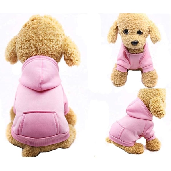 Vinter Hund Hoodie Sweatshirts med Lommer Varme Hunde Tøj til Små Hunde Chihuahua Frakke Tøj Hvalp Pink XX-Small