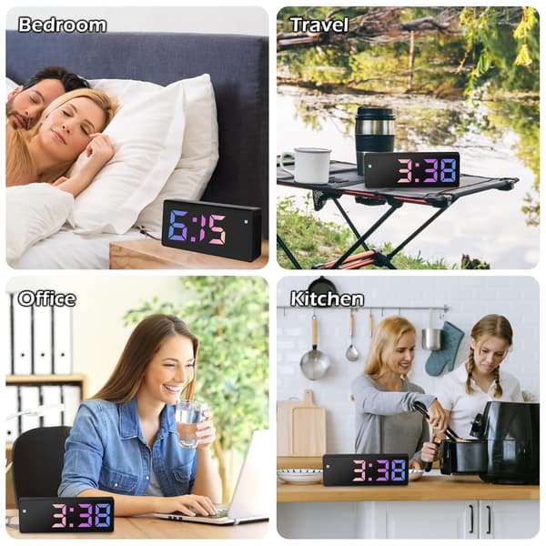 Digital klocka med LED-display, digital klocka med snooze-funktion, väckarklocka för sängbord, USB-driven, batteridriven