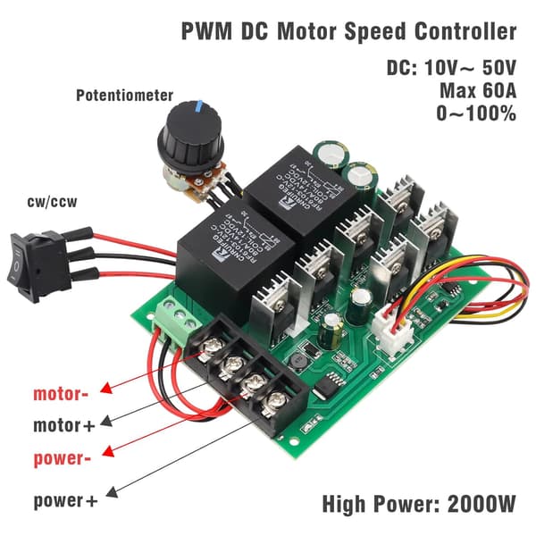 DC-motorstyring, DC 9-50V 40A DC reversibel hastighetskontroll motorhastighetsstyring 12V 24V 36V 48V 2000W