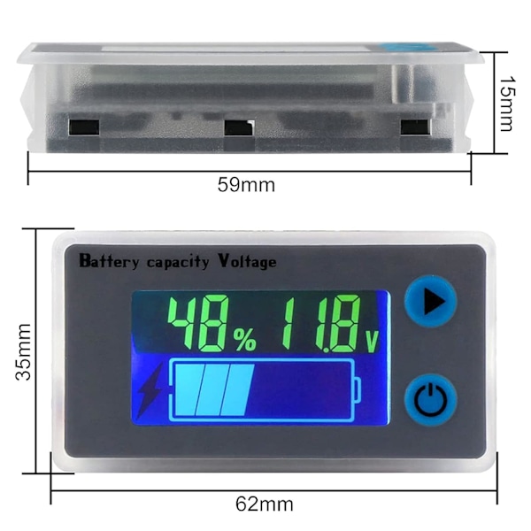 Multifunktionsvoltmeter 10-100V LCD Batterikapacitetsmonitor Temperaturdisplay(12V)