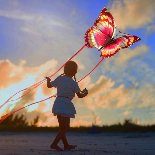 Färgglad Life Butterfly Kite med 300ft snöre pink 40'' x 30''