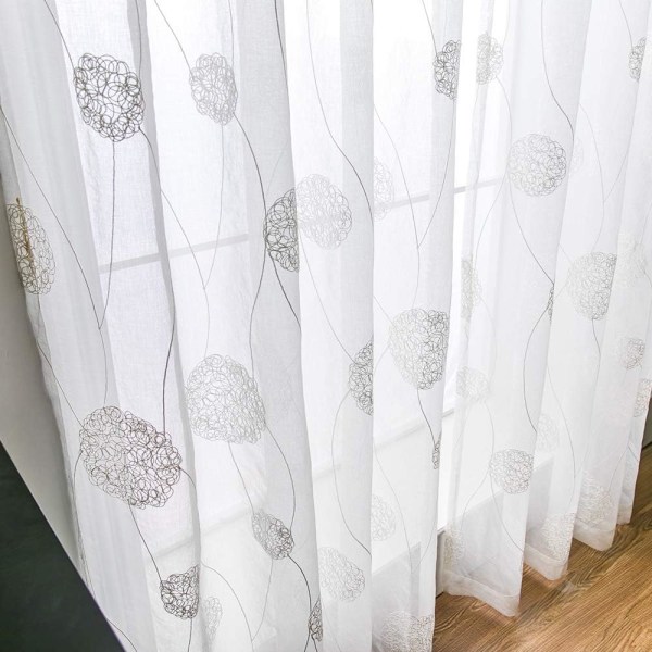 Gardiner Genomskinliga Voile Blommor Broderi Öglegardiner Transparent Gardiner 2 st Öglegardin Gardiner Par Fönster Gardiner För Vardagsrum Sovrum White 140*176cm