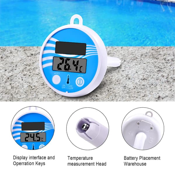 Flytande solcellsdriven digital pooltermometer, elektronisk pooltermometer, flytande soltermometer, med LCD-display