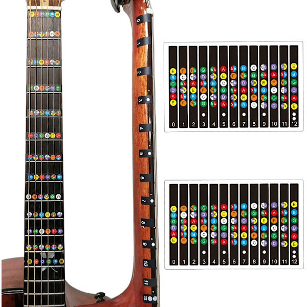 Gitarrgreppbrädesdekaler Greppdekaler för Akustisk Gitarr Basgitarr Notdekaler Ackorddekaler för Barn Nybörjarinlärning 2PC