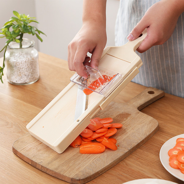Handmandolin med tre utbytbara blad i rostfritt stål - Elfenben, grönsaks- och fruktkniv, rostfritt stål
