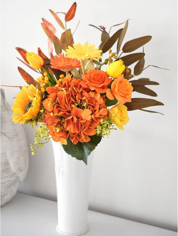 5-pack Konstgjorda Hydrangea Blommor i Silke, Blomsterarrangemang Dekoration 47cm deep orange