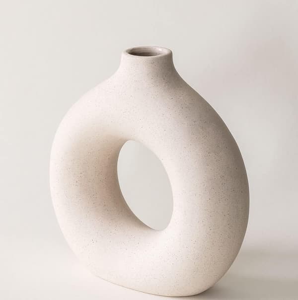 Liten Vit Donut Vas Keramik Vas För Pampasgräs, Rum Deko Boho Hem Mini Vas Ornament Estetisk Dekor Vardagsrum S