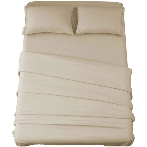 Sengesæt i superblødt mikrofiber med 1800 trådantal og 16 tommer dybe lommer, krølfri - 3 dele Beige Twin