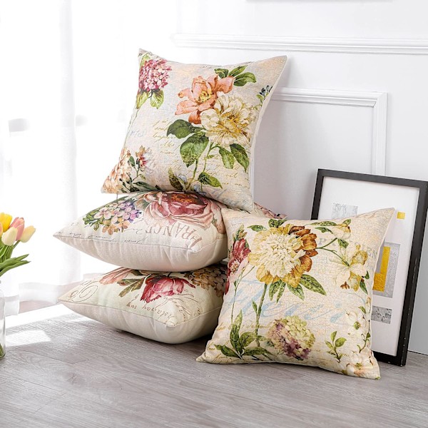Kuddfodral Set om 4 Blommor Kvadratisk Kuddfodral Kastkuddfodral Heminredning Kuddfodral Blommig Kuddfodral 45x45cm