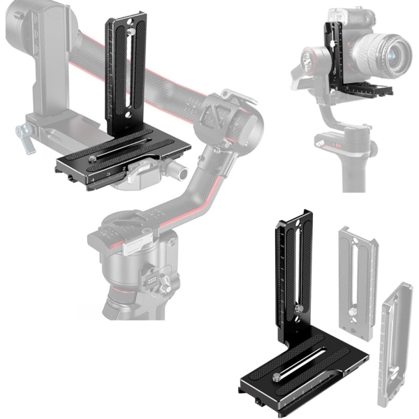 Alumiininen L-muotoinen kiinnike, pystysuora ja vaakasuora vaihto, pikakiinnityslevy DJI Ronin RS2 SC2 Zhiyun Weebill-S Gimbal-vakaajalle ja järjestelmäkameroille