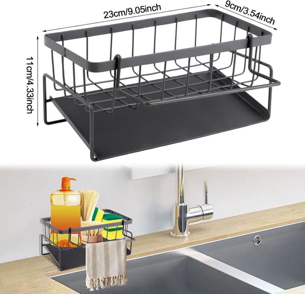 Kök Förvaring och Organisation, Diskorganisatör med Krok för Badrum och Diskbänkar (Grå)