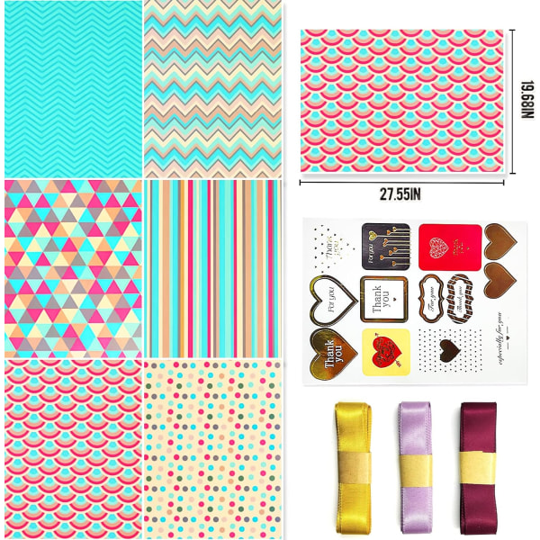 Presentinslagningspapper Set med Band och Etikett, Miljövänligt Presentpapper Ark, Födelsedagspresentpapper för Kvinnor, Flickor, Spädbarn, Män, Pojkar, Barn