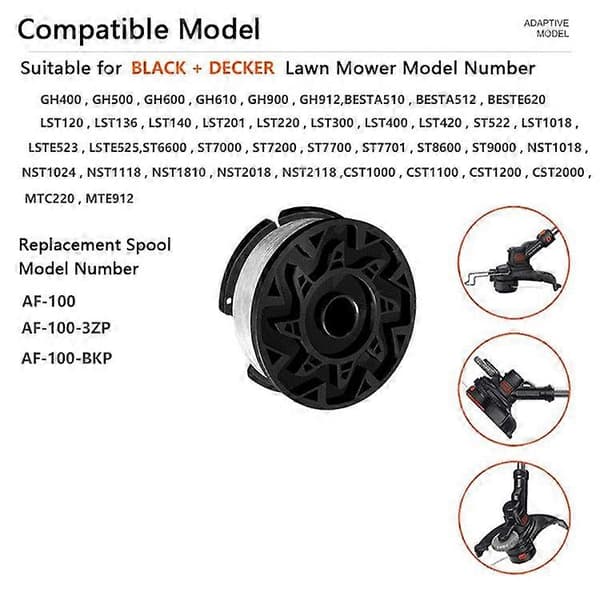 10 stk. AF-100-3ZP spoler kompatible for Black & Decker GH400 / GH500 trådspoler gressklipper reservedeler