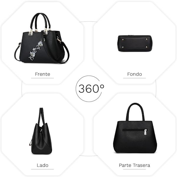 Dametasker Blomstermønster Crossbody Tasker Pom Pom Dekoration Håndtasker Tote Tasker til Damer Skuldertaske PU Læder negro