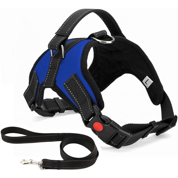 Pull dog harness, adjustable and breathable, including leash, suitable for small, medium and large dogs (S, blue)