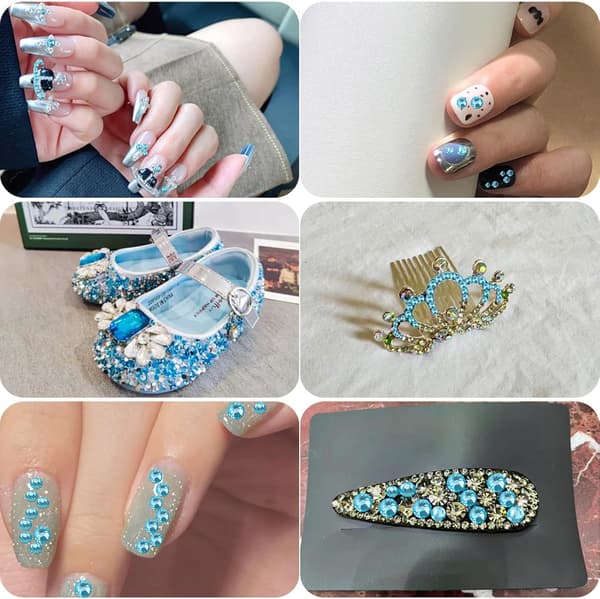 Rhinestones til makeup, 8 størrelser blå flatback rhinestones ansigtssten til neglekunsthåndværk, Aquamarine