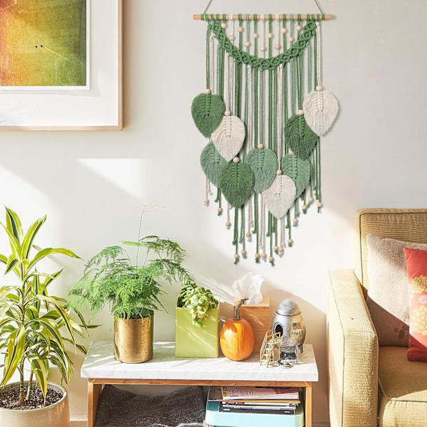 Macrame Väggbonad Boho Blad Vävd Gobeläng, Bohemian Chic Hem Väggkonst Dekorationer